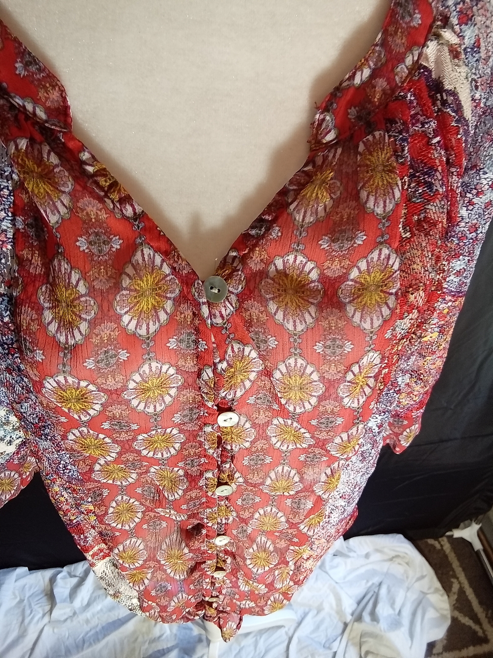 fig and flower Red Mixed-Print Button Down Blouse - Picture 2 of 7